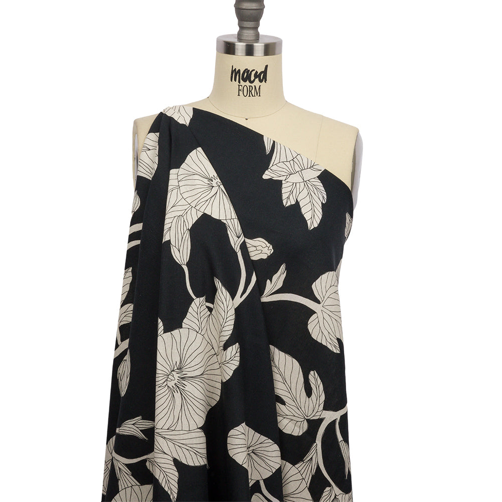 Linen and Rayon Woven - Black Floral - Floridian Nights Print - Mood Exclusive Palm Beach Collection - Joann Fabrics