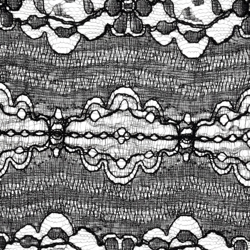Black Floral and Abstract Re-Embroidered Lace Trim with Scalloped Edges - 5.25