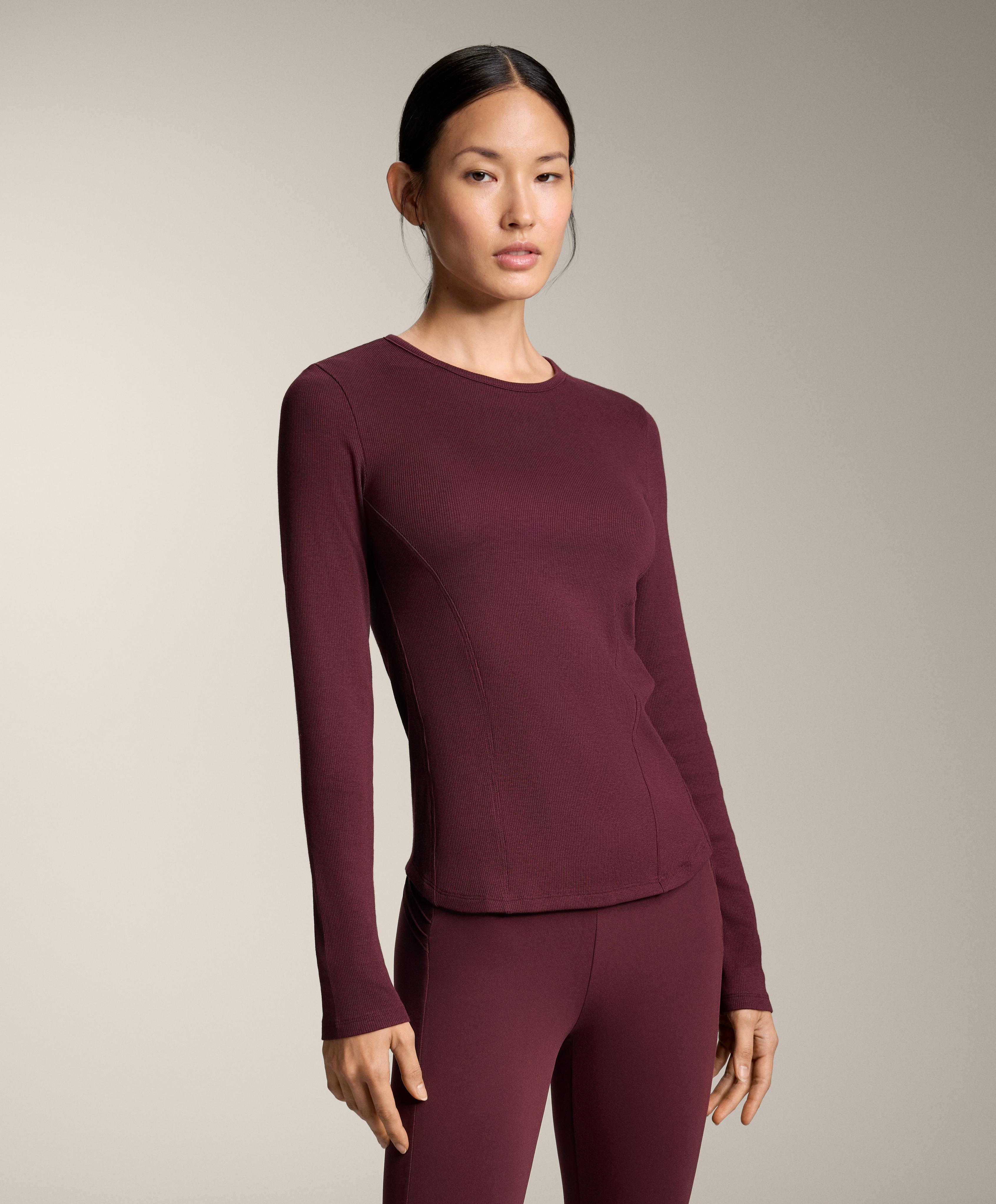 Long sleeve rib T-shirt with cotton and modal