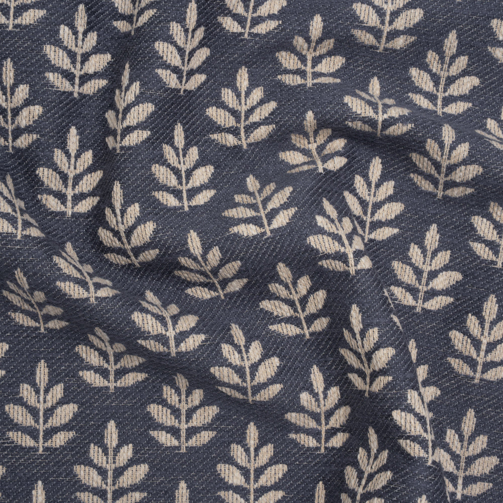 Polyester and Cotton Twill Jacquard - Indigo Lines of Leaves - British Imported - Joann Fabrics
