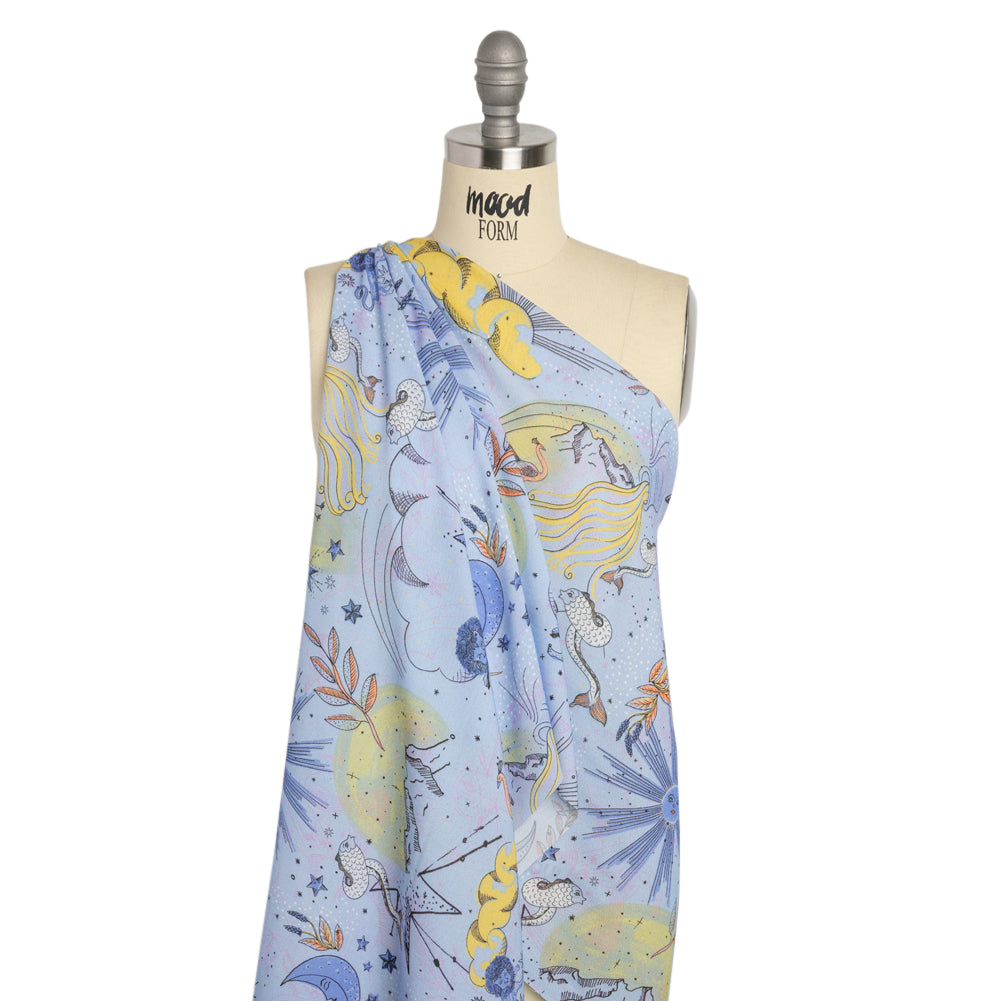 Viscose Crepe Print - Blue and Yellow Celestial Creatures - Mood Exclusive Mythical Me - Joann Fabrics