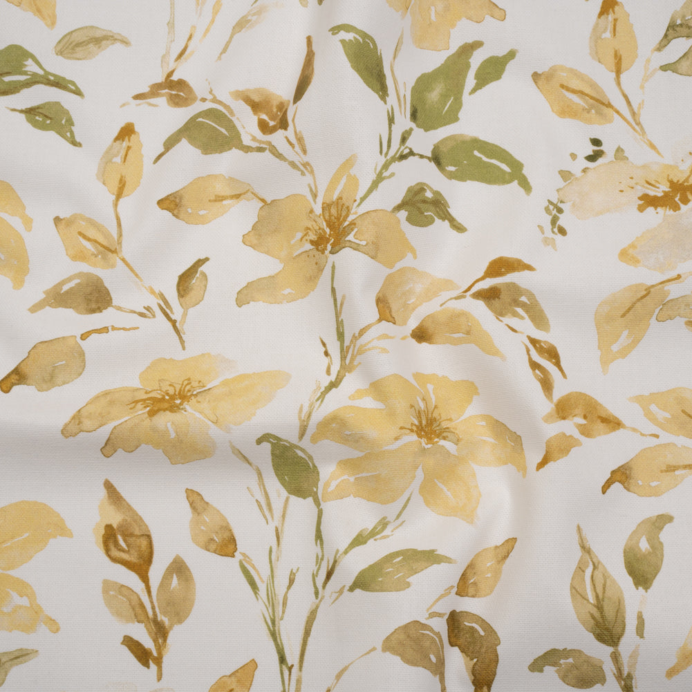 Printed Cotton Canvas - Maize Watercolor Floral Stems - British Imported - Joann Fabrics