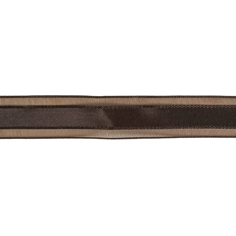 Fudge Woven Ribbon with Sheer Organza Borders - 0.75
