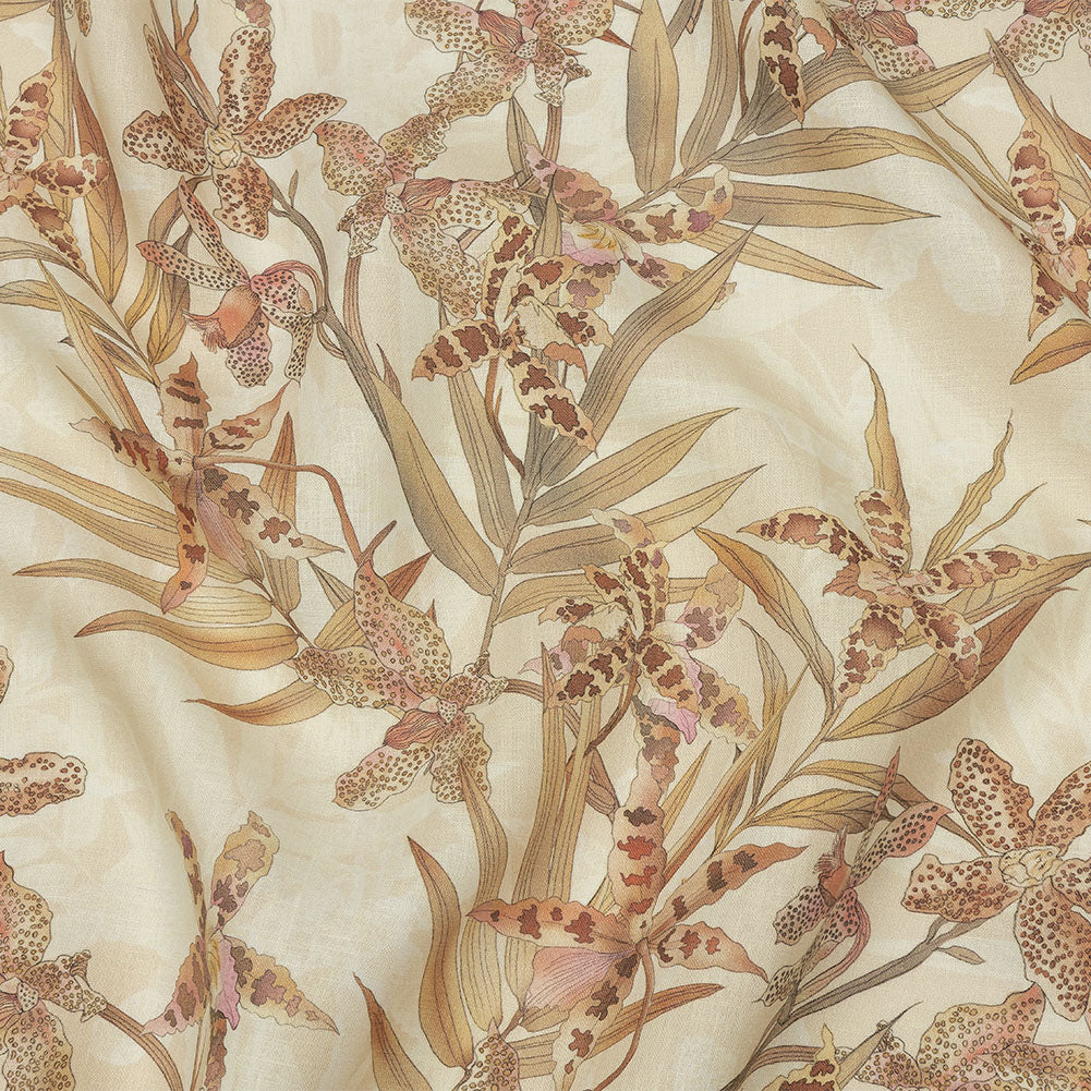 Beige and Pink Spotted Lilies Medium Weight Linen Woven - Joann Fabrics