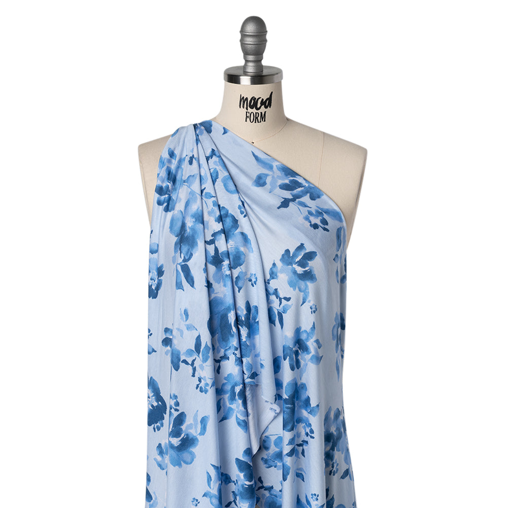 Stretch Rayon Jersey Print - Blue Tonal Watercolor Floral - Deadstock - Joann Fabrics