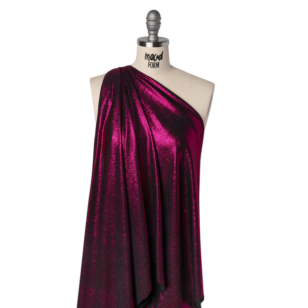 Metallic Foiled Uneven Stretch Rib Knit - Fuchsia on Black - Estelle Collection - Joann Fabrics