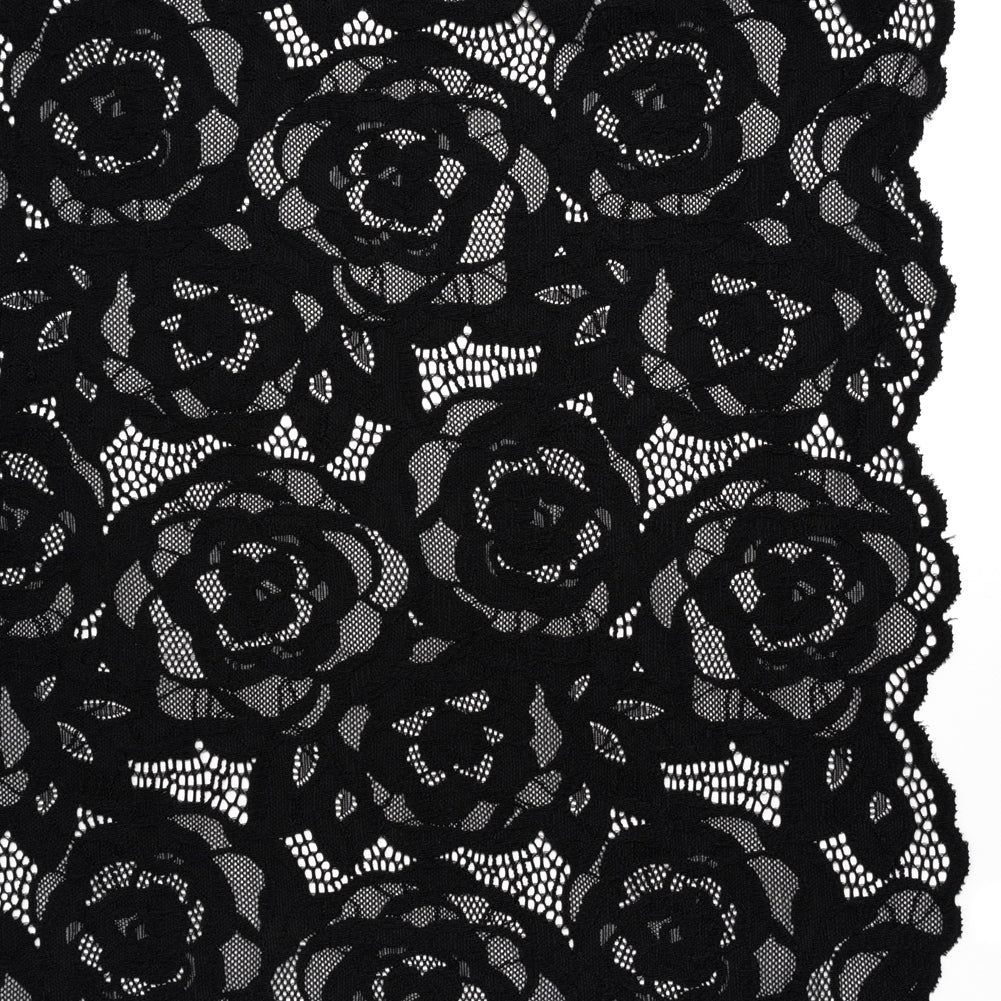 Stretch Re-Embroidered Lace with Finished Edges - Black All-Over Roses - Joann Fabrics