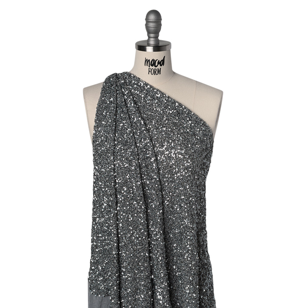 Recycled Polyester All-Over Circular Baby Sequins on Stretch Mesh - Silver - Divine Collection - Joann Fabrics