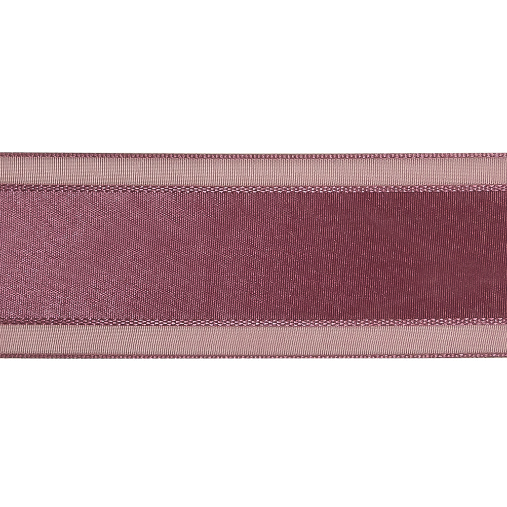 Amaranth Woven Ribbon with Sheer Organza Borders - 1.5