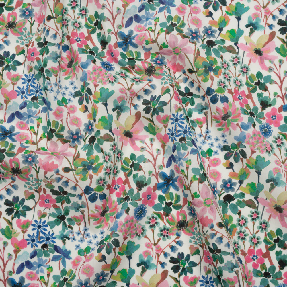 Liberty Fabrics Tana Lawn® - Dreams of Summer Green - Pink, Green and Blue Watercolor Floral - Joann Fabrics
