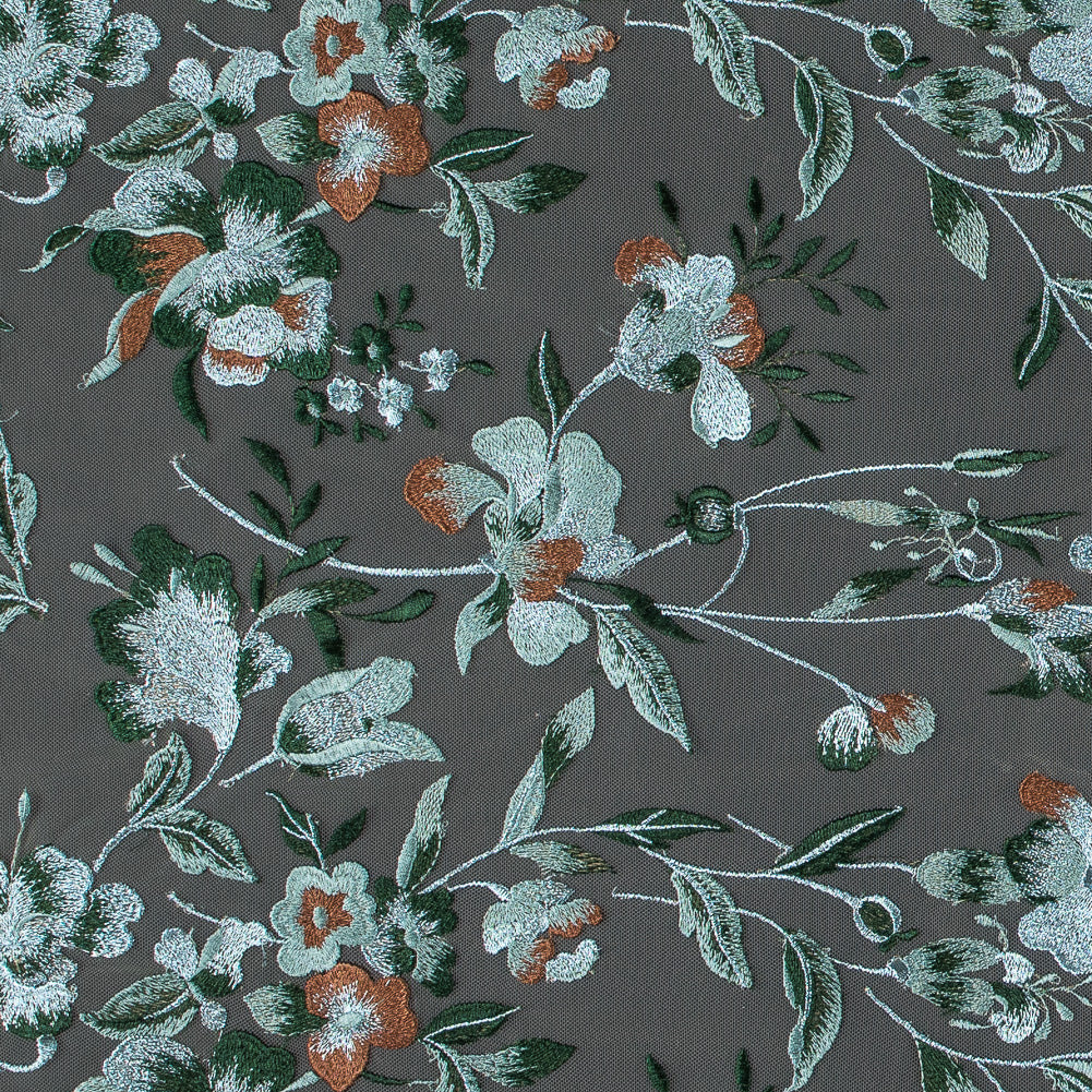 Metallic Whispering Blue, Greener Pastures and Sierra Floral Embroidered Lace on a Nude Netting - Joann Fabrics