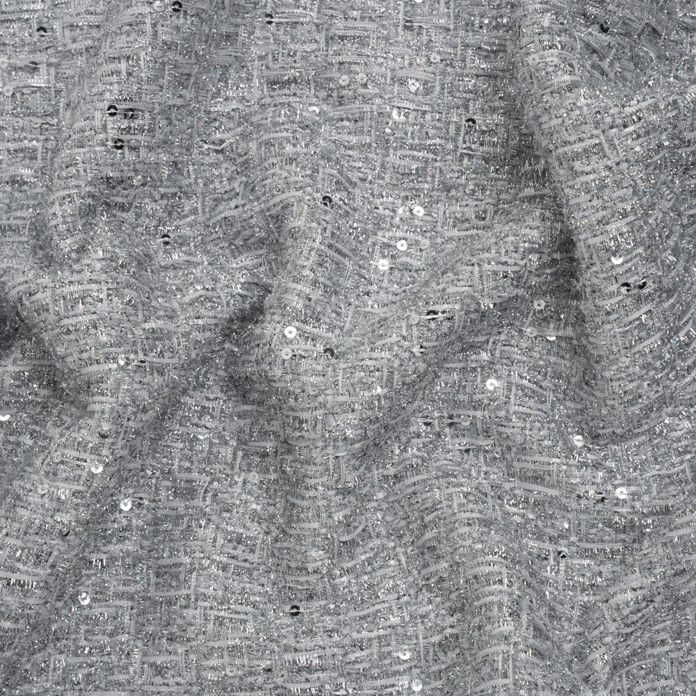 Metallic Embellished Tweed - Bright Silver with Sequins and Eyelash Fringe - Joann Fabrics