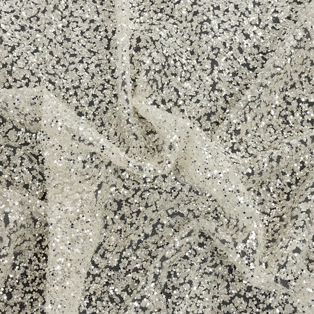 Tulle with Glitter Clusters - Off-White with Platinum - Eminence Collection - Joann Fabrics