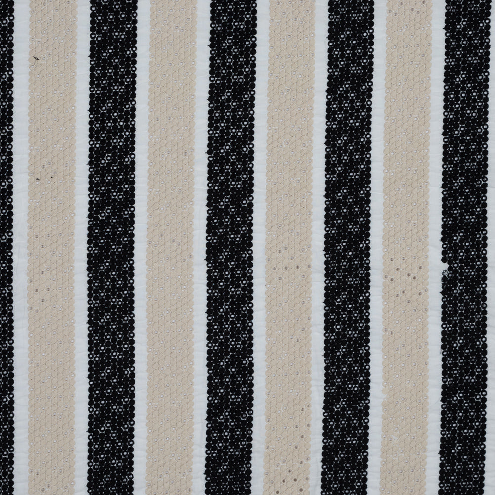 Beige and Black Awning Striped Embroidered Eyelet - Joann Fabrics