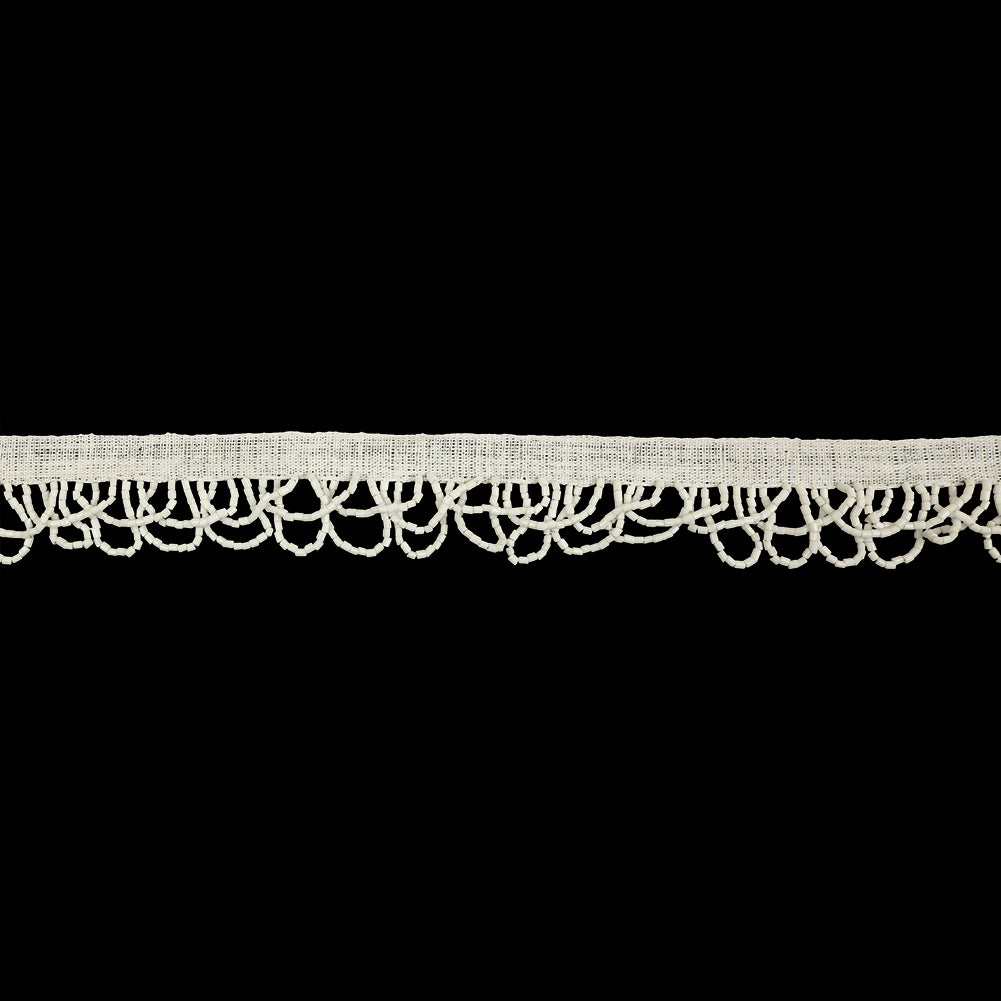 Vintage Chalk White Small Looped Bugle Beaded Fringe - 1.125