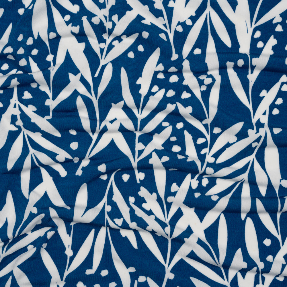 Stretch Polyester Tricot - Blue and White Leafy Stems - Designer Deadstock - Joann Fabrics