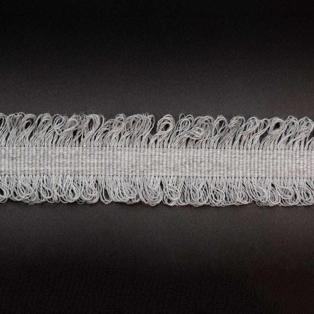 Italian Light Gray Wool Grosgrain Trim with Loop Fringe Edges - 1.5