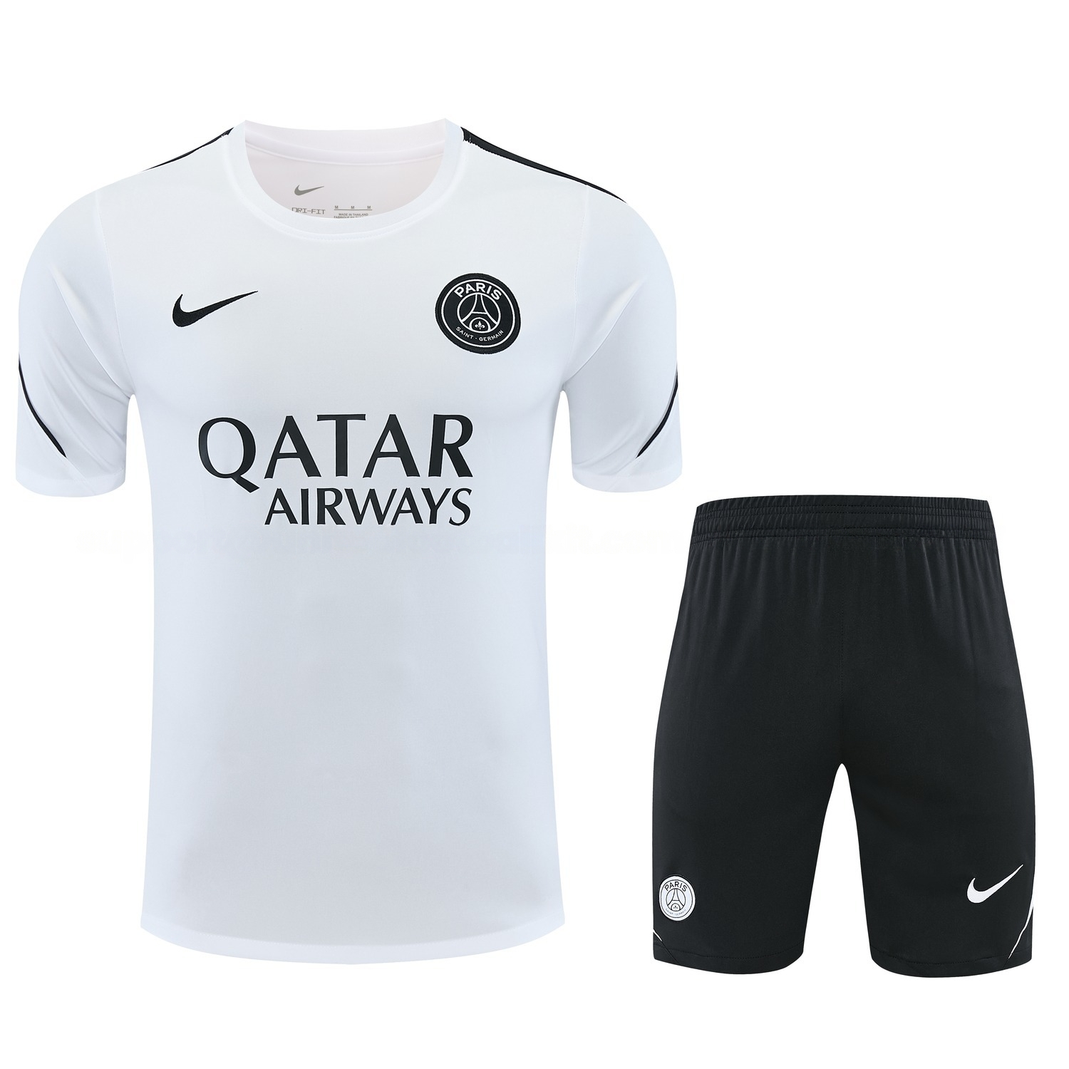 Paris Saint-Germain PSG 26-27 Black Chest Sponsors Short-Sleeve Training Set - White Top & Black Shorts - UnitedFutballJersey