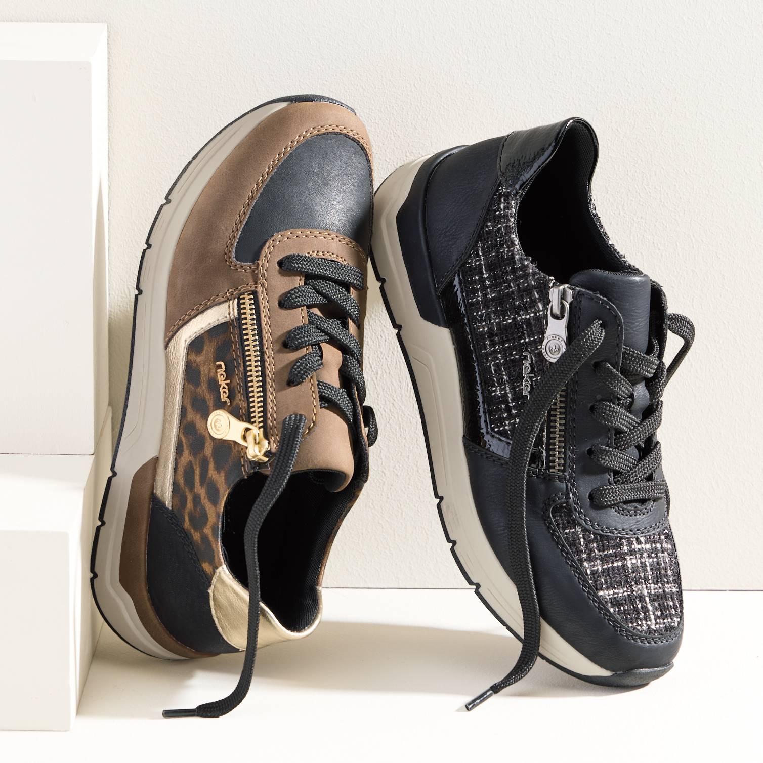 Rieker® Patterned Fashion Sneakers, Adjustable Laces, Side Zip - Northstyle Catalog