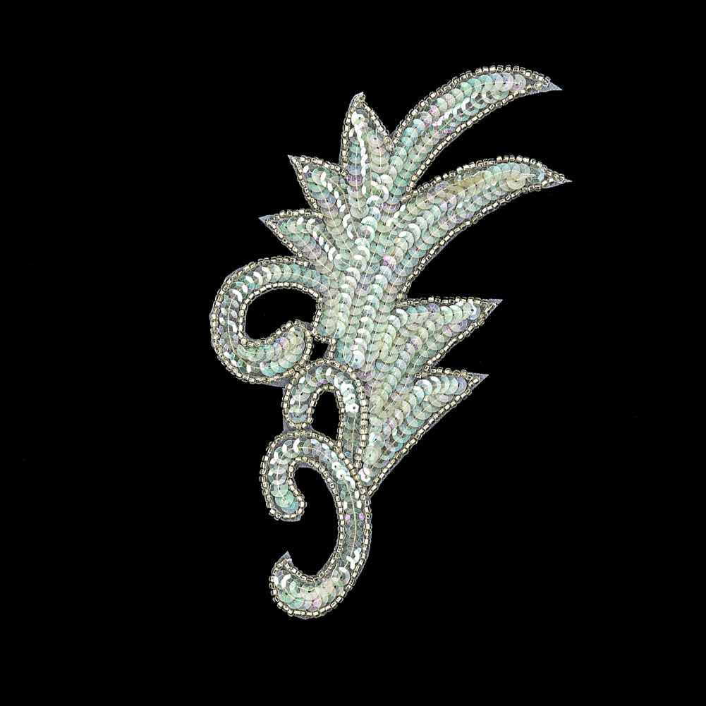 Vintage Translucent Green Iris Sequins and Silver-lined Beaded Foilage Applique - 7.75