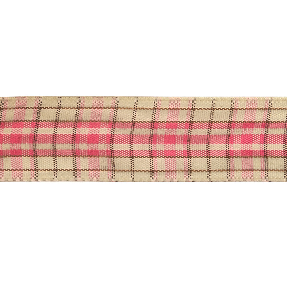 Bubblegum, Brown and Vanilla Ice Plaid Woven Ribbon - 1