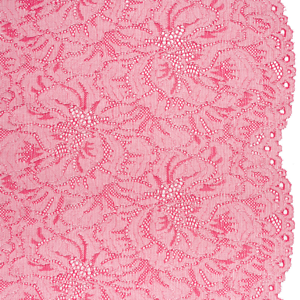 Stretch Corded Lace with Finished Edges - Raspberry Pink and Natural Bold Blooming Florals - Dania Collection - Joann Fabrics