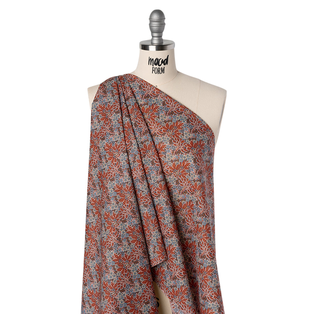 Liberty Fabrics Tana Lawn® - Aubrey Forest Red Burgundy - Red and Light Blue Leafy Floral Chevrons - Joann Fabrics