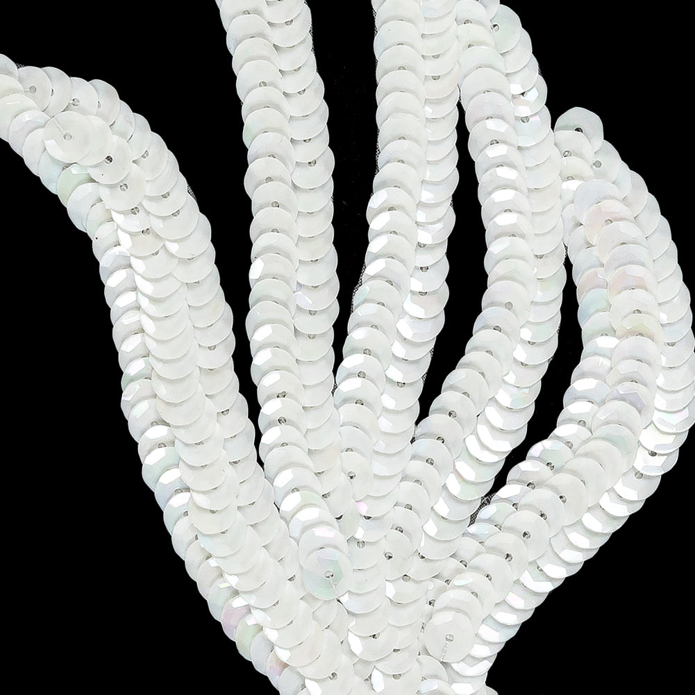 Vintage White Sequined Abstract Left Side Applique - 5.25