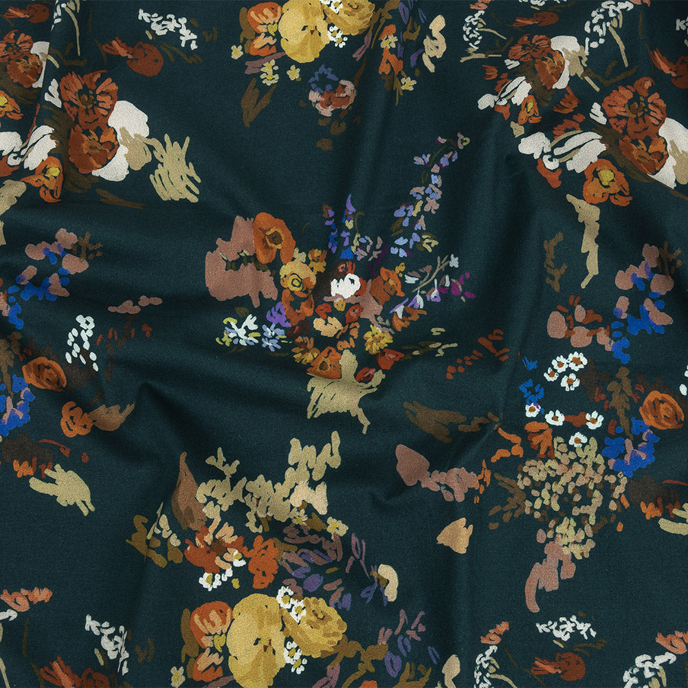 Mood Exclusive True Teal Just Because Bouquet Stretch Cotton Poplin - Joann Fabrics
