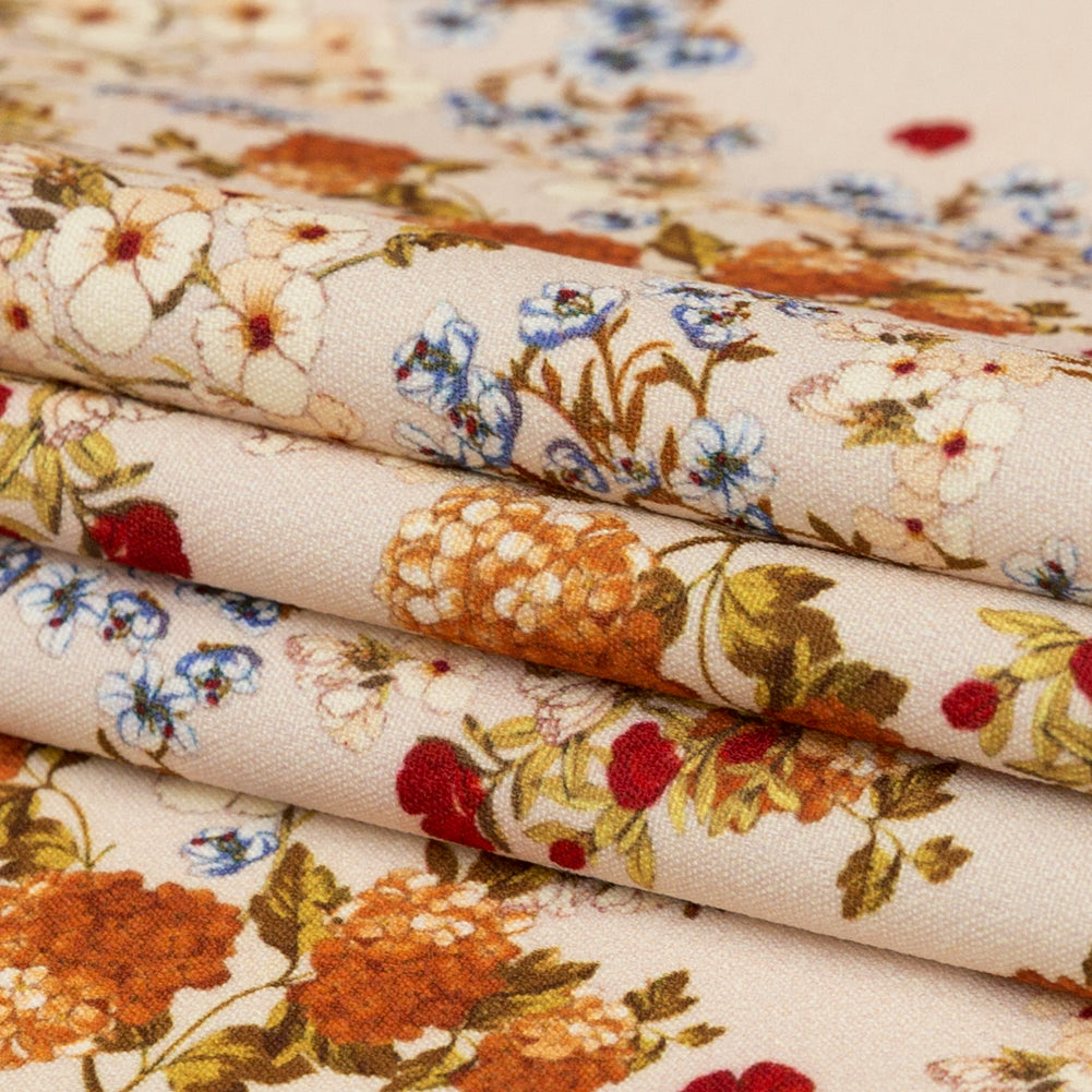 Stretch Polyester Crepe - White and Orange Floral - Passing Spirits Print - Mood Exclusive Crow Collection - Joann Fabrics