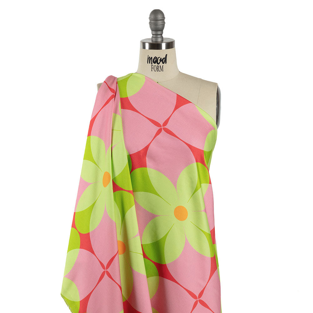 Stretch Cotton Sateen - Pink and Lime Floral - Soda Pop Petals Print - Mood Exclusive Yesterday Collection - Joann Fabrics