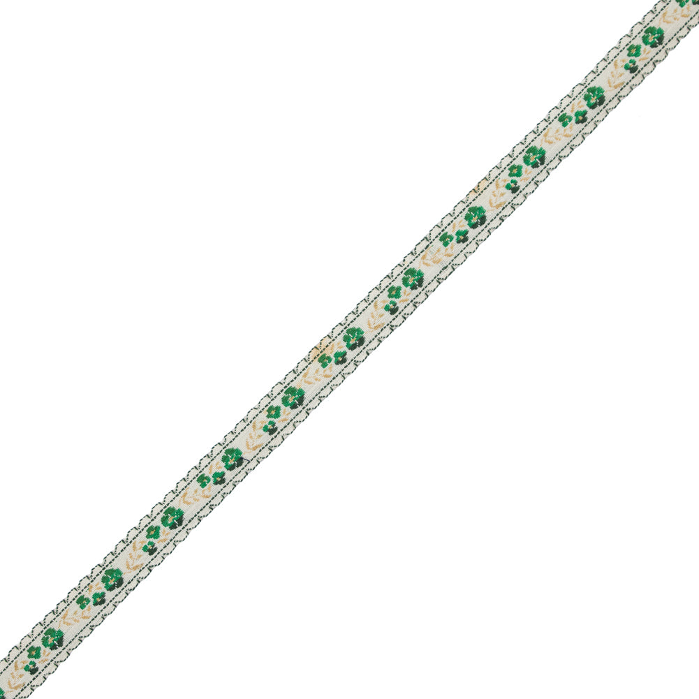 Green Floral German Jacquard Ribbon - 0.5