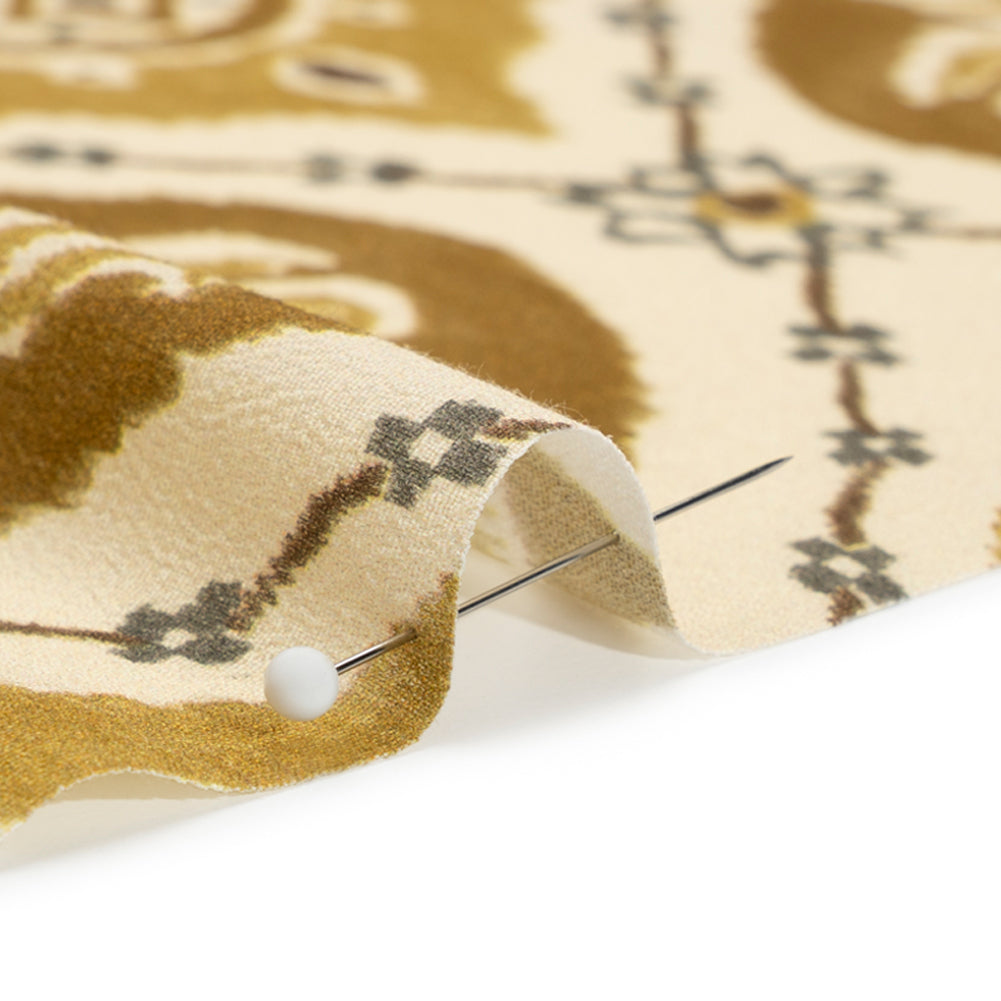 Sustainable Viscose Crepe Print - Golden Olive and Beige Floral Ogees - Mood Exclusive Salem Surroundings - Joann Fabrics