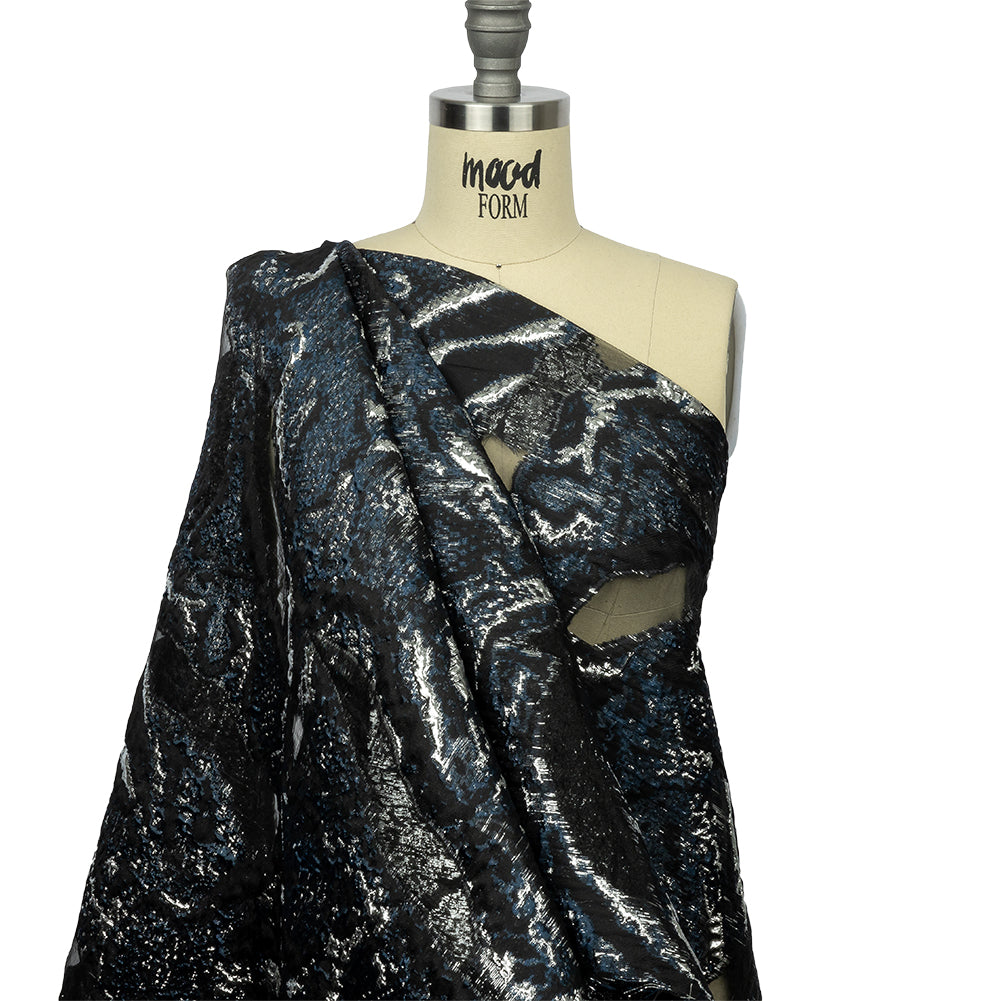 Metallic Silver and Black Abstract Luxury Burnout Brocade - Joann Fabrics