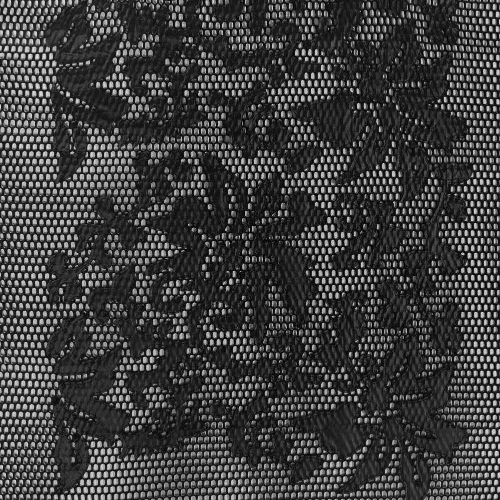 Wonder Mesh with Floral Faux Leather Embroidered Borders - Black - Joann Fabrics