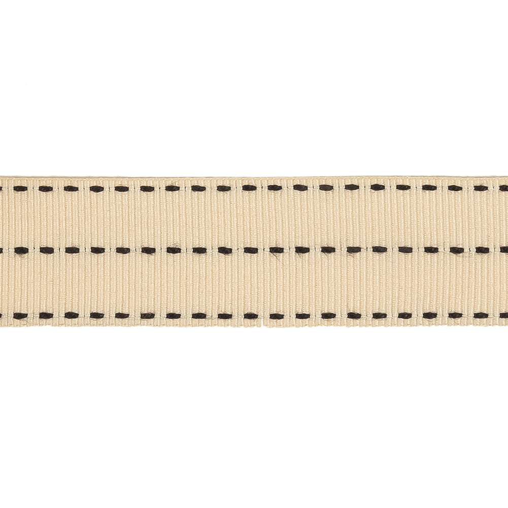 Beige Grosgrain Ribbon with Three Row Delicioso Stitching Detail - 1