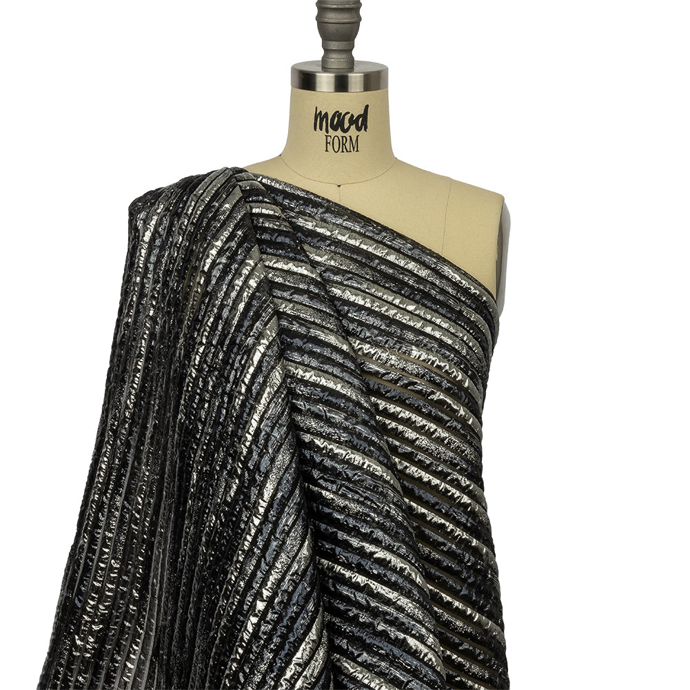 Metallic Silver and Midnight Navy Blue Luxury Striped Burnout Brocade - Joann Fabrics