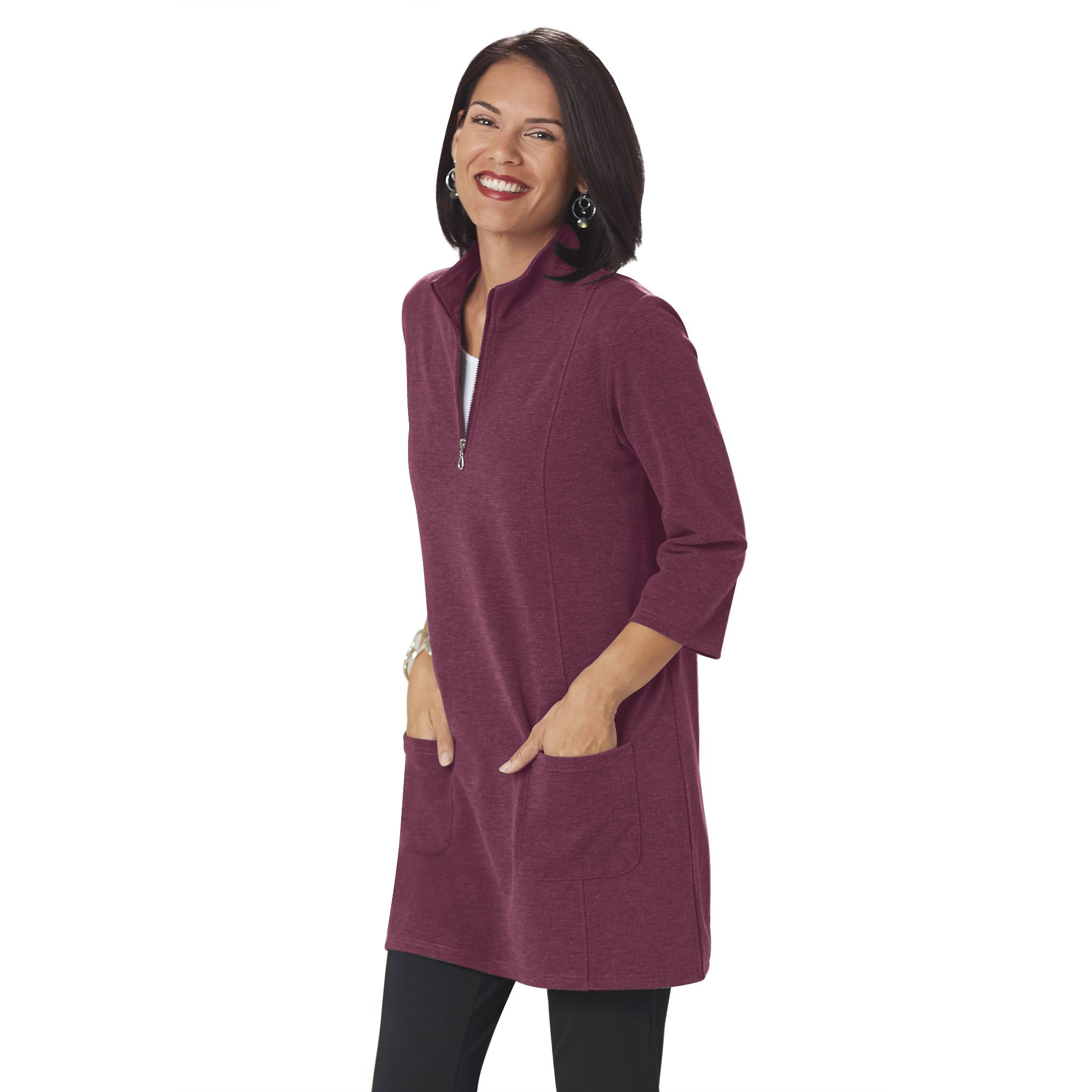 Ponte Knit Tunic, Quarter-Zip, 3/4 Sleeves - Northstyle Catalog
