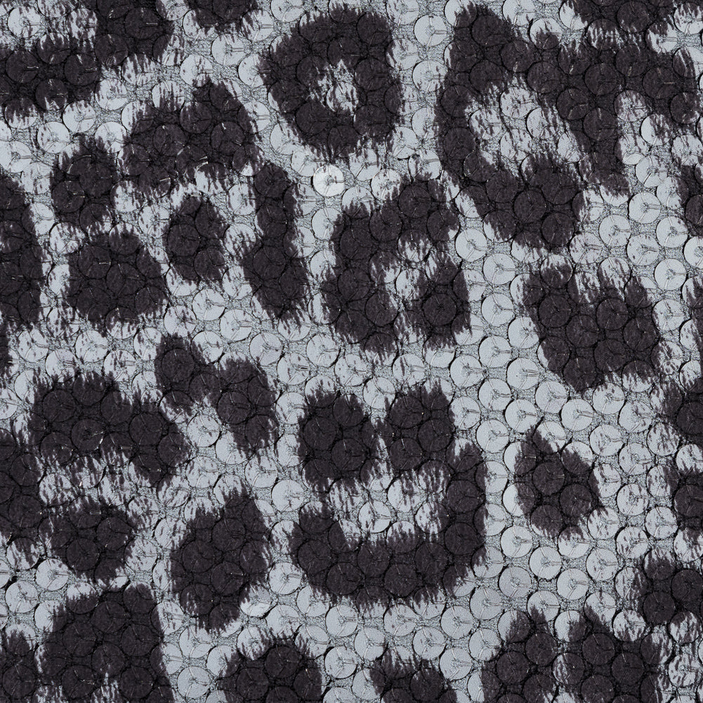Knit Fabric with Snow Leopard Foil and Circle Sequins - Black and White on Black - Joann Fabrics