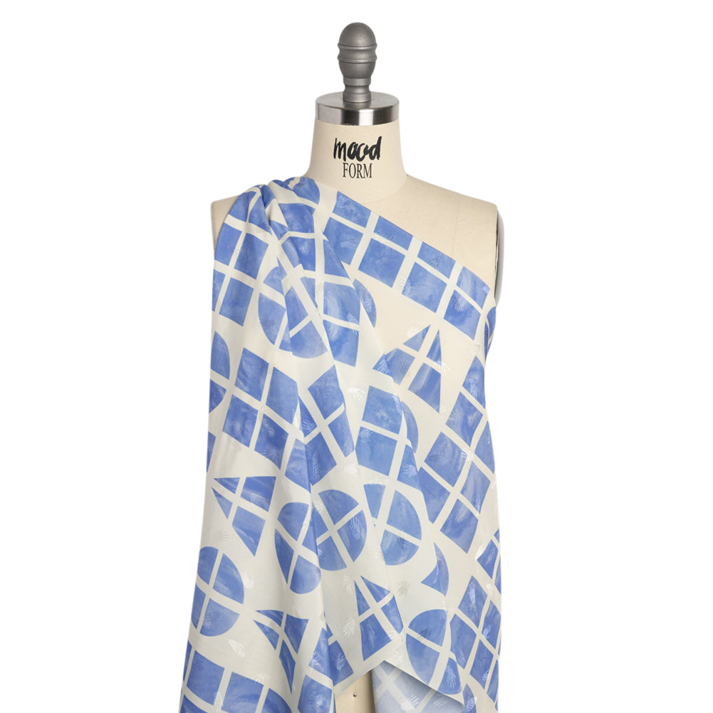 Hands Viscose Jacquard Print - Blue Divided Geometric Shapes - Mood Exclusive Elementary Views - Joann Fabrics