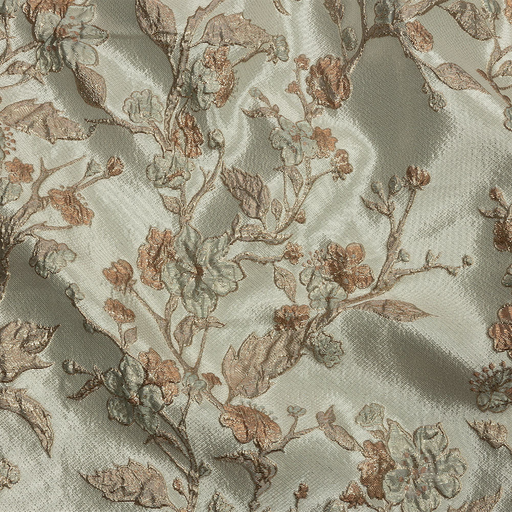 Metallic Gold, Pale Blue and Creamsicle Flowering Vines Luxury Brocade - Joann Fabrics