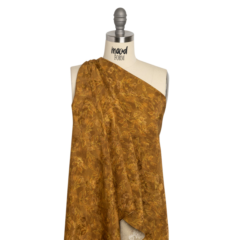 Floral Viscose Jacquard Print - Brown Tie Dye and Leaves - Mood Exclusive Little Sprigs - Joann Fabrics
