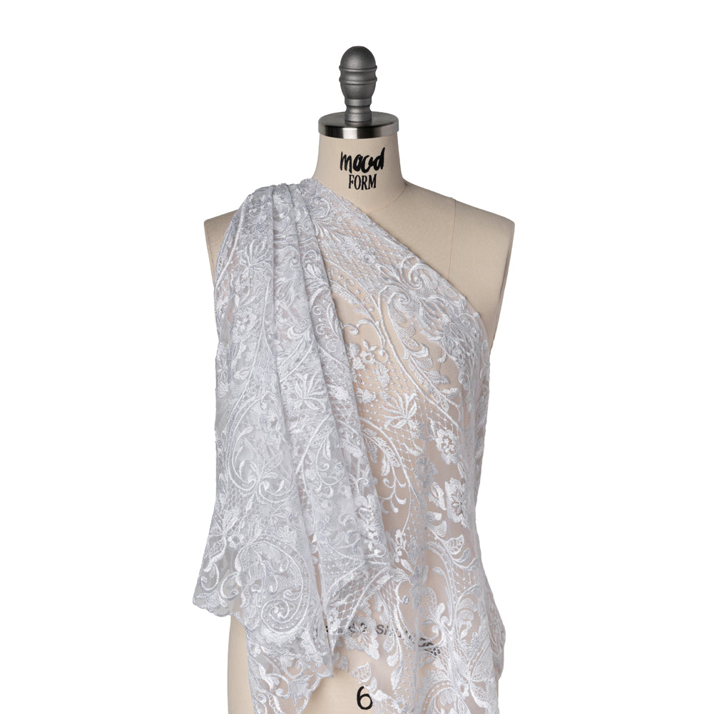 Embroidered Lace Tulle - Bright White Floral Damask with Swirls and Lattice - Joann Fabrics