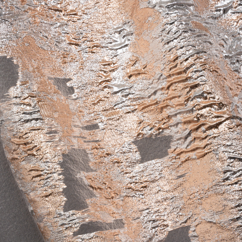 Metallic Burnout Luxury Brocade - Peach and Silver Abstract Crinkled Borders - Joann Fabrics
