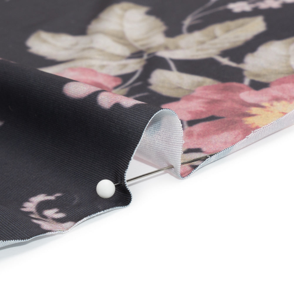 Famous Australian Designer Charcoal, Pink and Green Floral Stretch Polyester Jersey - Joann Fabrics