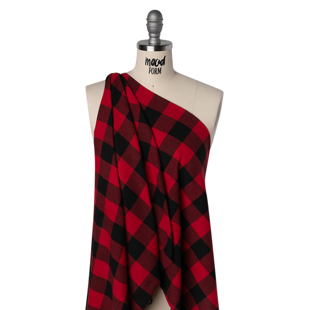 Yarn-Dyed Lightweight Cotton Twill Flannel - Red and Black Buffalo Check - Deadstock - Joann Fabrics