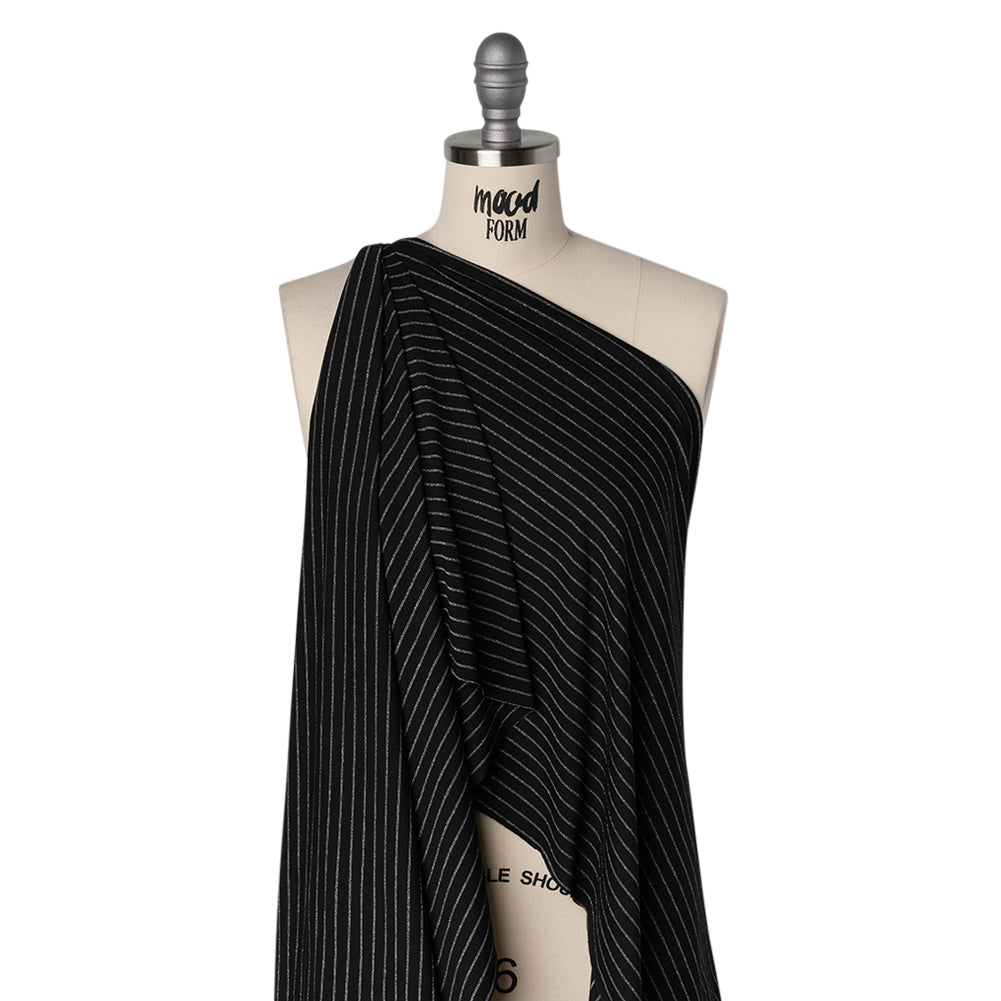 Stretch Rayon Jersey - Black and Metallic Silver Stripes - Deadstock - Joann Fabrics