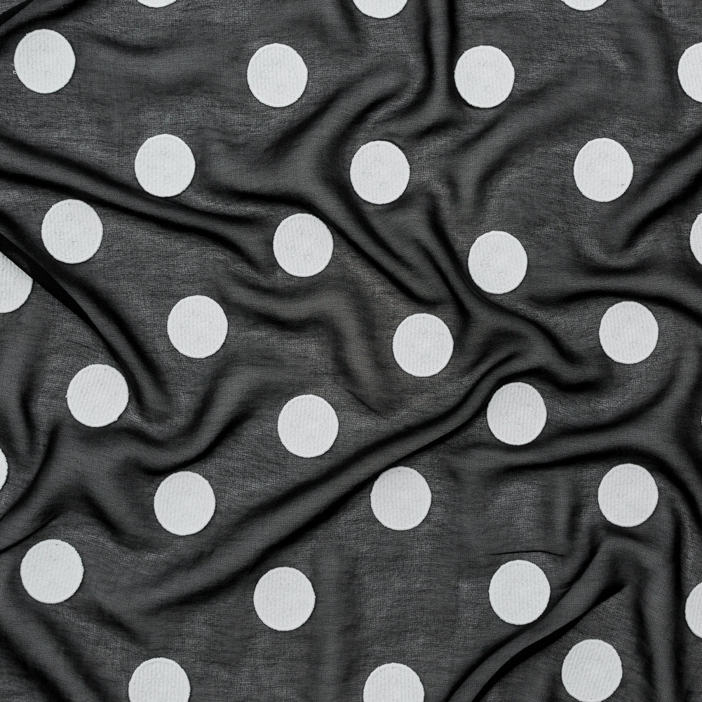Italian Black Chiffon with 3D White Embroidered Polka Dots - Joann Fabrics