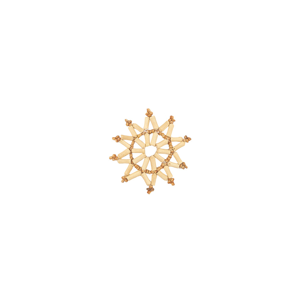 Vintage Ivory and Natural Wood Beaded Unbacked Starflake Applique - 2.25