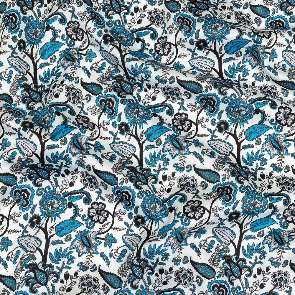 Vapor Blue, Tap Shoe and Snow White Floral Stems Cotton Sateen - Joann Fabrics